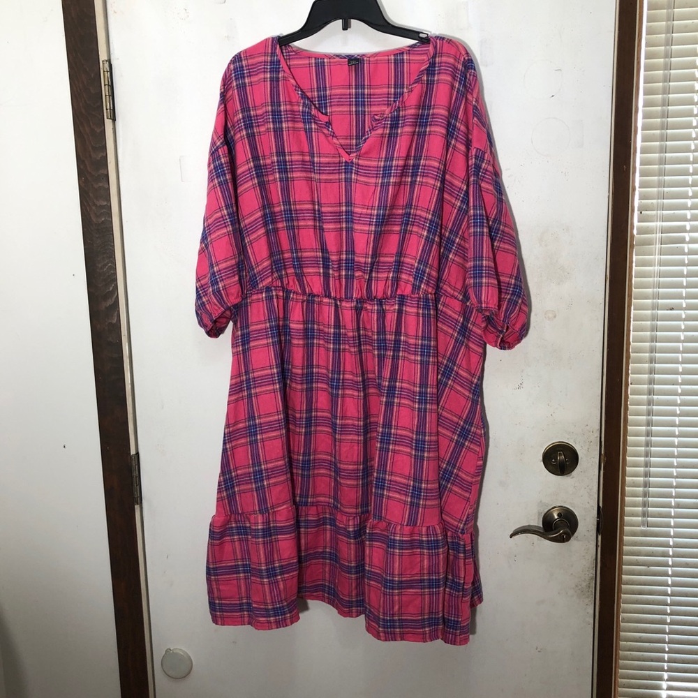SHEIN CURVE+ Plus 28/30 Plaid Notched Neck Ruffle Hem Dress